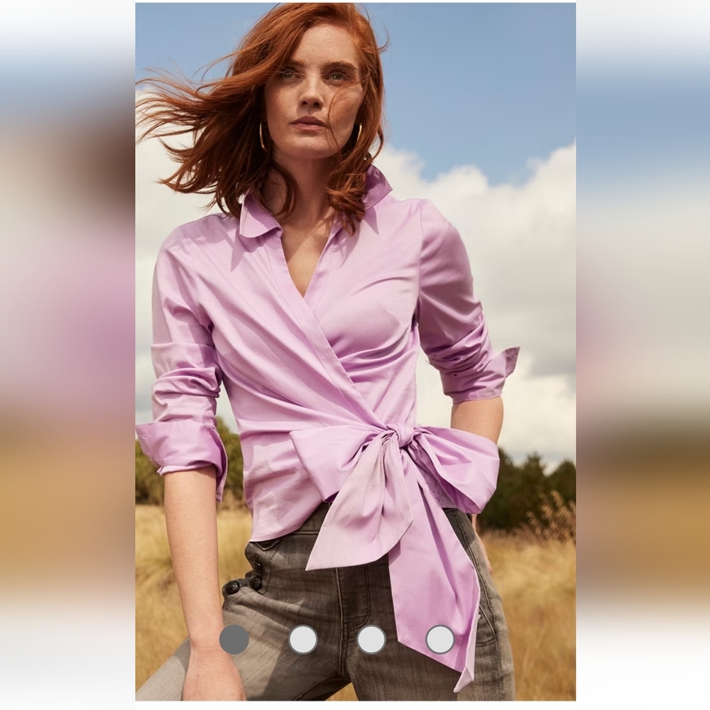 NEW Tie Waist Poplin Shirt Stiletto Pink Lavender Size 2